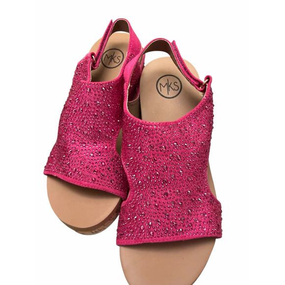 Makers Barbara Pink Crystal Wedge Sandals Size 7 | Rhinestone Cork Heels NWT Box - Picture 10 of 16